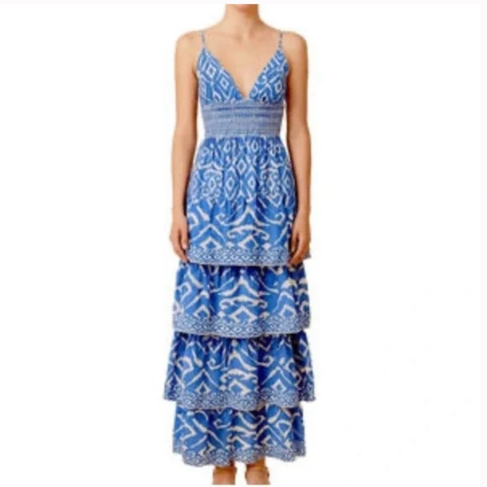 Cleobella Blue & White Patterned Tiered Maxi Dress